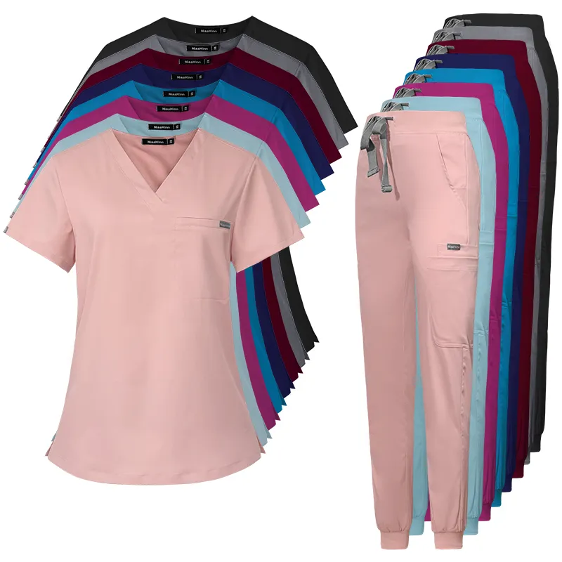 Gran oferta, uniforme de enfermera de tela suave lavable antiarrugas, uniforme de Hospital, uniformes médicos para mujer, conjuntos de uniformes para correr, par