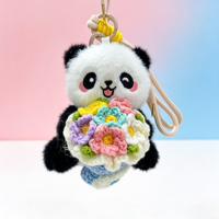 Porte-clés en peluche géant Panda créatif et mignon, série de fleurs colorées, avec fleur tricotée, personnalisable OEM ODM