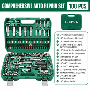 Jeu <span class=keywords><strong>de</strong></span> douilles <span class=keywords><strong>de</strong></span> réparation automobile 1/4 po <span class=keywords><strong>et</strong></span> 1/2 po, 108 pièces, douilles Torx E, embouts S2, clé à <span class=keywords><strong>cliquet</strong></span> 24 dents - Product Image 2