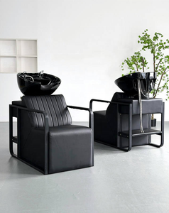 Fauteuil de lavage professionnel moderne avec cadre en métal noir et cuvette en céramique pour salon de coiffure - Product Image 2
