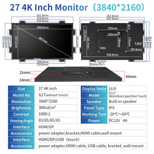 Fabrika Fiyatı <span class=keywords><strong>27</strong></span> İnç 4K VESA Panel Montajlı Açık Çerçeveli Gömülü 3840*2160 Dokunmatik Ekran Monitör Endüstriyel LCD Ekran HD-MI DP - Product Image 6