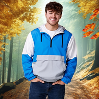Veste de sport à capuche pour homme, coupe-vent, à manches longues, avec blocs de couleur, fermeture éclair à mi-longueur, pour l'automne