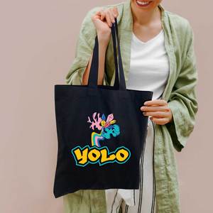Sac fourre-tout en toile noire écologique avec longue anse, motif logo sérigraphié, taille moyenne, pour publicité, promotion, cadeau, exposition - Product Image 5