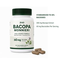 Bacopa Monnieri 120 comprimés |   Extrait de 300 mg, 20 % de bacosides, 60 mg par dose |   Soutien cognitif recouvert d'un film protecteur |   Certifié GMP