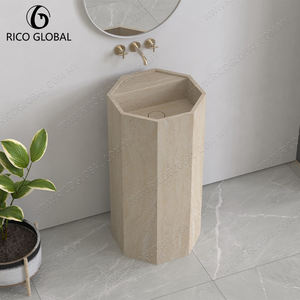 Lavabo de Pedestal para Baño Contemporáneo, Estilo Minimalista, Empalme de Piedra Natural - Product Image 3