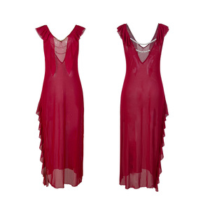 Abito estivo da donna casual traspirante <span class=keywords><strong>con</strong></span> scollo a V profondo, spalline spesse, volant in pizzo e <span class=keywords><strong>spacco</strong></span> <span class=keywords><strong>laterale</strong></span> in rete - Product Image 4