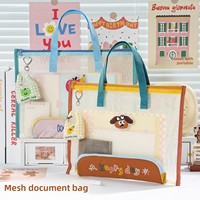 Bolsa de malla para documentos con diseño de perro de dibujos animados, impermeable, tamaño A4, carpeta de archivos, bolsa de almacenamiento transparente para papelería, transparente, al por mayor