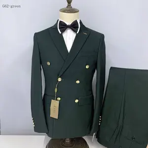 2024 New Men'S Business Casual Suit Men'S Double Breasted Suit 2 Piece Green Suit Men'S Wedding Dress