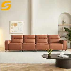 Proveedor de sofás de estilo europeo, venta al por mayor, sofá de 4 plazas, sillón reclinable multifuncional, juego de sofá de cuero reclinable eléctrico para sala de estar