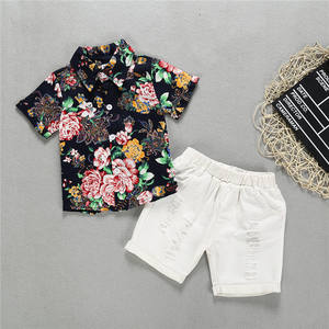 Vêtements d'été pour garçons 2019, chemises à fleurs + shorts en jean, ensemble de 2 pièces, costume de gentleman pour bébés garçons, ensemble de vêtements pour enfants - Product Image 2