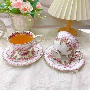 Tasses à thé de l'après-midi en porcelaine fine style rétro occidental, motif floral rose romantique français, ensemble de tasses à café et soucoupes de luxe, idéal pour un cadeau - Product Image 3