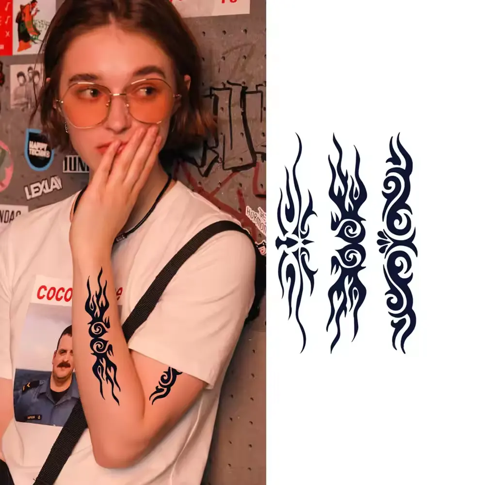 Produsen tato bunga tidak beracun ular Semi permanen pria dan wanita stiker tato jus biru gelap sementara