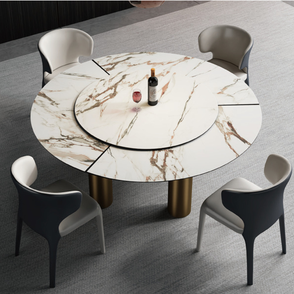 Marble Plinth Round Coffee Table Luxury Solid Dining Tables