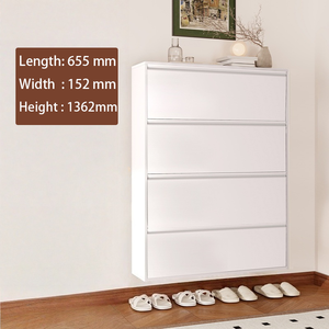 <strong>A</strong> Classic Style <strong>Door</strong>-equipped Shoe Cabinet with Storage Function, Featuring Four Layers <strong>in</strong> White Color. - Product Image 2