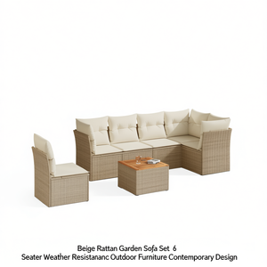 Set Divano da Giardino in Rattan Beige 6 Posti Resistente alle Intemperie Arredamento da Esterno Design Contemporaneo - Product Image 1
