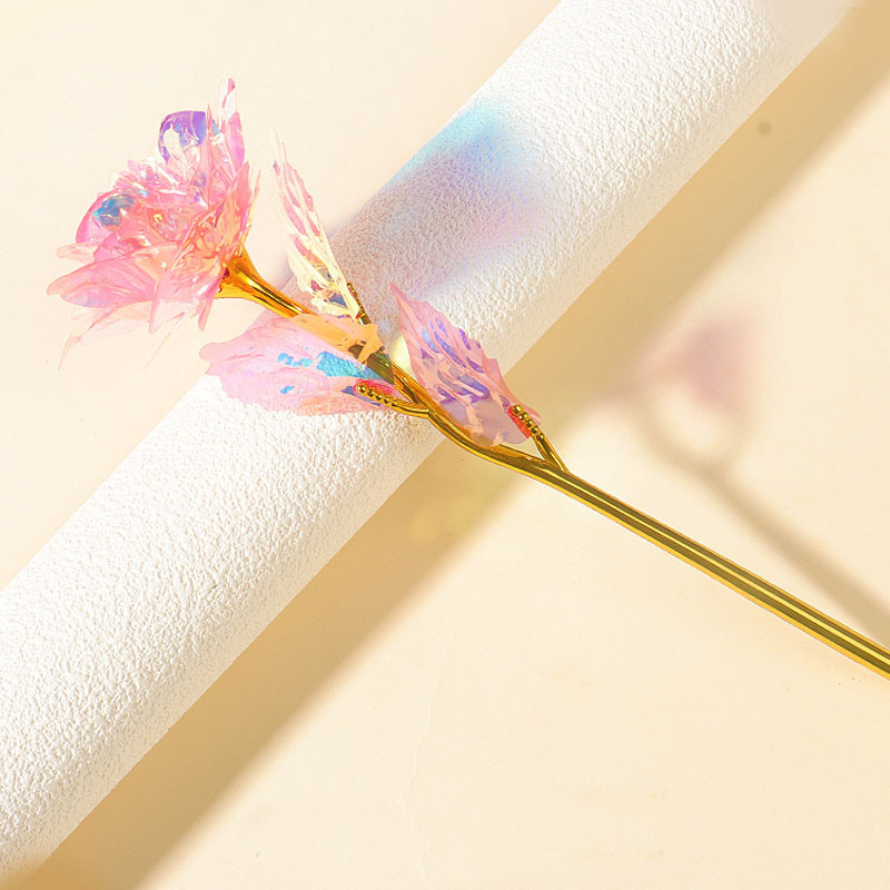 Fleur colorée dorée de 24 cm, fleur rose
