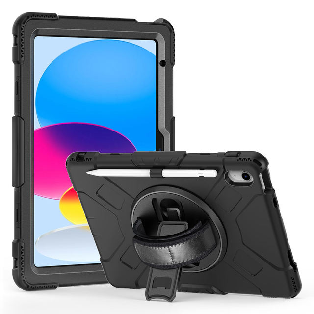 AilesTecca 360 Rotating Silicone Shockproof Kickstand Hand Strap Tablet Case for ipad 10th Generation 2022 10.9 case Rugged case