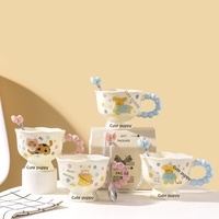 Mug tendance style Instagram avec motif petit ours, poignée et cuillère, en porcelaine résistante aux hautes températures, compatible micro-ondes, pour couples, anniversaire