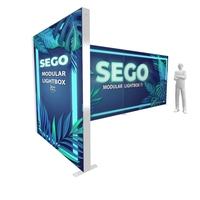 Mur d'affichage modulaire en tissu rétroéclairé en forme de L de 15x10 pieds, double face, pour stand de salon professionnel, avec logo personnalisé gratuit