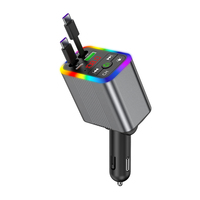 Adaptateur de charge rapide 30W Type-C PD avec émetteur FM intégré, câble rétractable, affichage numérique de la tension, chargeurs 5 en 1