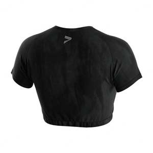 เสื้อยืดแฟชั่นเพาะกายเซ็กซี่สำหรับสาวๆ สีชมพู คอกลมครึ่งตัว แขนสั้น พิมพ์ลาย เสื้อครอปออกกำลังกายสำหรับผู้หญิง มีโลโก้ - Product Image 4