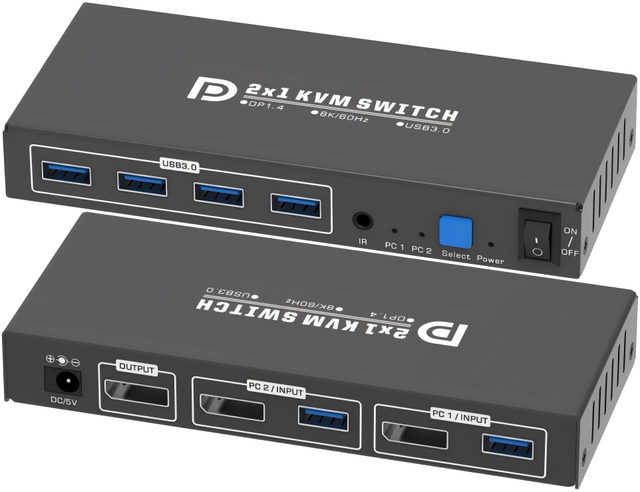 JustLink 2X1 DP KVM Switch  with Metal Case for 2 Computers 1 Monitor 8K60Hz 4-Port USB 3.0 Shared Keyboard/Mouse
