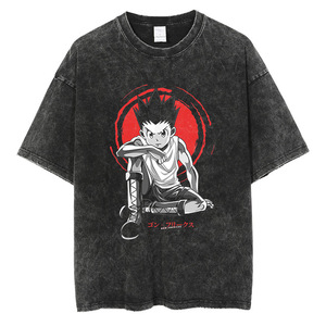 700 tipos de camisetas personalizadas fabricantes de algodón negro pesado lavado ácido Vintage gráfico <span class=keywords><strong>HXH</strong></span> Gon Killua Anime hombres camiseta - Product Image 6