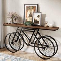 Table console extra longue de 70,9 pouces, table étroite pour canapé avec base en métal en forme de vélo, table d'entrée avec rangement derrière le canapé