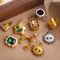 Pendentifs DIY en acier inoxydable plaqué or PVD 18 carats, motifs fer à cheval, étoile, tasse à café, lune, hibou, cygne, pour la création de bijoux fantaisie et de cadeaux