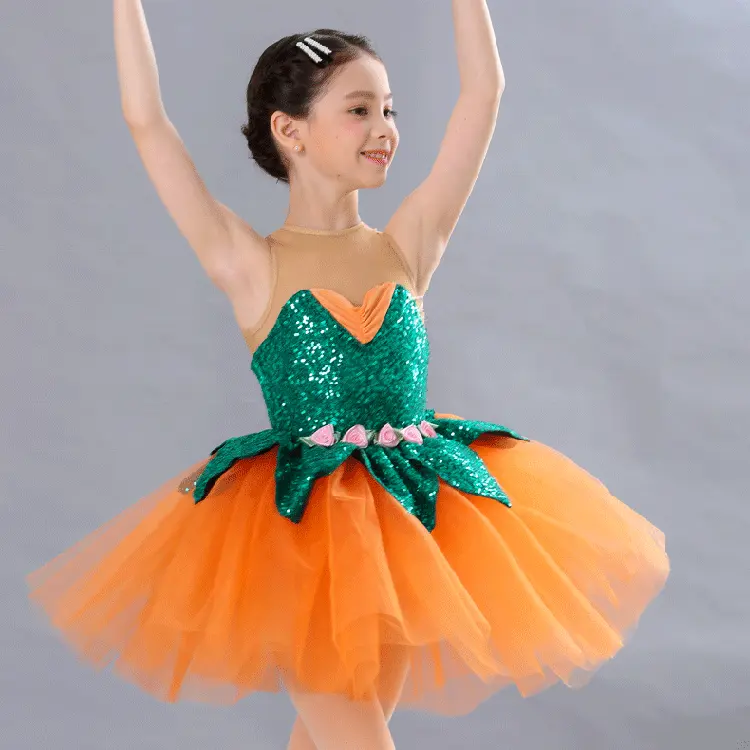 DL011 Sleeveless Dance Wear Skirts Ballet for Kids Children Performance orange/purple Flower fairy children ballet dress