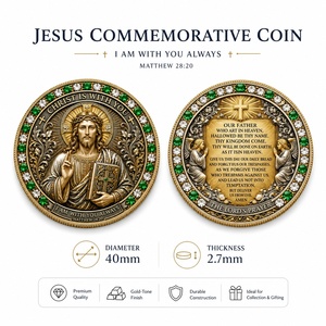 Médaille religieuse 3D en relief avec verset biblique de la Prière du Seigneur et incrustation de cristal, pour collection chrétienne et cadeau de foi - Product Image 1
