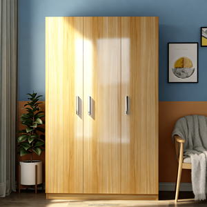 خزانة ملابس خشبية قائمة بذاتها بثلاثة أبواب لغرفة النوم، مصنوعة من ألواح خشب مضغوط معالجة بالميلامين 15 مم، ولوح خلفي من الألياف متوسطة الكثافة 3 مم، مع مقابض بلاستيكية للتعليق - Product Image 2