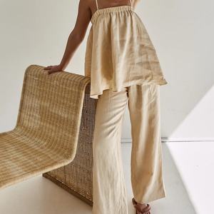 Conjunto de Dos Piezas de Ropa Casual para Mujer, Top sin Mangas y Pantalones, Algodón y Lino, MOQ Bajo, Nuevas Llegadas - Product Image 2