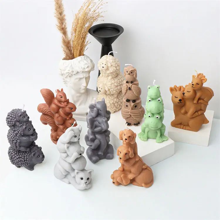 3D Animal Família Vela Molde Silicone Animal Gesso Ornamentos Decorativos Dia das Mães Presente Fazendo Molde DIY Vela Fazendo Ferramenta