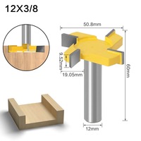 Pisau Router 1/2"12mm Shank 4 Mata Pisau Tipe T untuk Pemotongan Alur Kayu, Alat Pertukangan Kayu, Pisau Pemotong Alur Kelas Industri