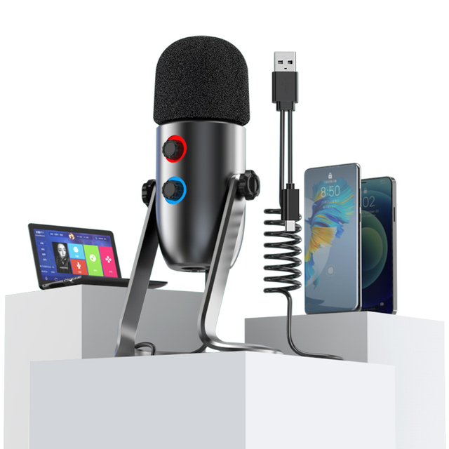 Professional Wireless USB Condenser Microphone with Noise Cancelling for Recording Studio Desktop Live Broadcast PC Use