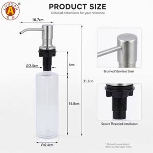 Distributeur de savon en acier inoxydable de qualité alimentaire, finition <span class=keywords><strong>satin</strong></span>ée, anti-fuite, pour cuisine, commandes en gros acceptées - Product Image 2