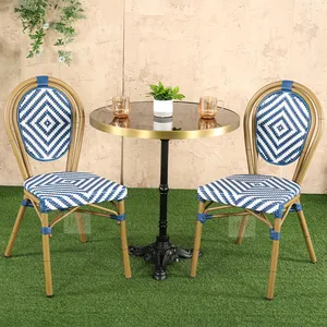 Rattan Woven Cafe chairs French style Blue and white rattan woven bistro chairs