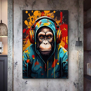 <span class=keywords><strong>Pop</strong></span> <span class=keywords><strong>Art</strong></span> <span class=keywords><strong>singe</strong></span> avec casque Graffiti toile imprimé <span class=keywords><strong>affiche</strong></span> <span class=keywords><strong>Pop</strong></span> Animal mur artiste maison décorative murale - Product Image 1