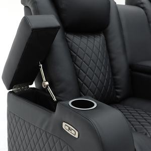 Canapé inclinable électrique en cuir moderne Geeksofa 2 places pour home cinéma avec console et haut-parleur Bluetooth - Product Image 4