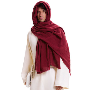 Linen Hooded <b>Scarf</b> Set <b>Red</b> Unisex Casual Middle East Style Shawl Cape Headwrap - Product Image 2