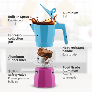 Cafetera Moka de Aluminio Elegante, Color Moderno, para Uso Doméstico, con Cuchara y Cepillo - Product Image 3