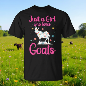 Camiseta Just A Girl Who Loves Goats para mujeres y niñas, diseño floral, color negro - Product Image 3