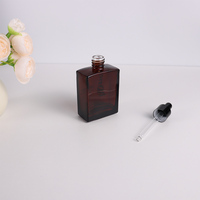 Bouteille Cosmétique Vide Carrée Rechargeable 50ml, Flacons Compte-gouttes à Sérum en Verre Marron Rectangulaires Ambré Transparent 30ml 100ml Avec Couvercles