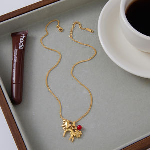 J & D Trendy 18K chapado en oro de acero inoxidable colgante collar herradura elefante aceite goteo collar de ojo de demonio - Product Image 4