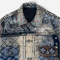 Veste de Travail en Denim Vintage pour Hommes, Personnalisée OEM, avec Patchwork Paisley Boro Sashiko, Style Trucker