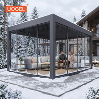 Pergola motorisée de luxe avec télécommande. Alliage d'aluminium, revêtement en poudre noir, résistant aux intempéries, à la neige et au vent, OEM UOGEL C7