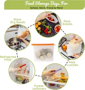 مخصص سيليكون حفظ الطعام في المنزل والمطبخ سيليكون تخزين الطعام & جراب حاوية غطاء ziplock حقيبة لانش بوكس حقائب الاطفال