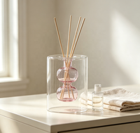 Diffuseur d'arômes en verre double couche, bouteille cylindrique transparente, gourde rose à l'intérieur, décoration d'intérieur, vase parfumé