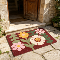 Tapis d'entrée en polyester tissé antidérapant absorbant, motif floral rouge coloré, décoration intérieure et extérieure pour la maison